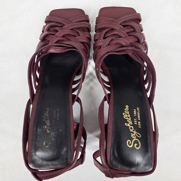 SEYCHELLES LOS ANGELES WOMENS BURGUNDY STRAPPY HEEL SANDALS SIZE 7 MADE IN ITALY - Picture 5 of 12